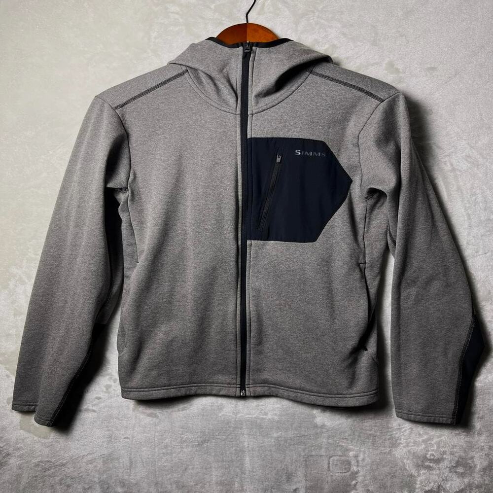 Simms Full Zip CX Hoody Men's M Gray Black Layer Stretch Hoodie Sport Fishing